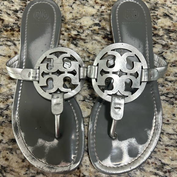 Tory Burch Silver Argento Miller Sandals - Picture 1 of 4